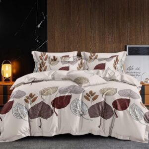 Ginnora White With Multicoloue Leaf Design Bedsheet