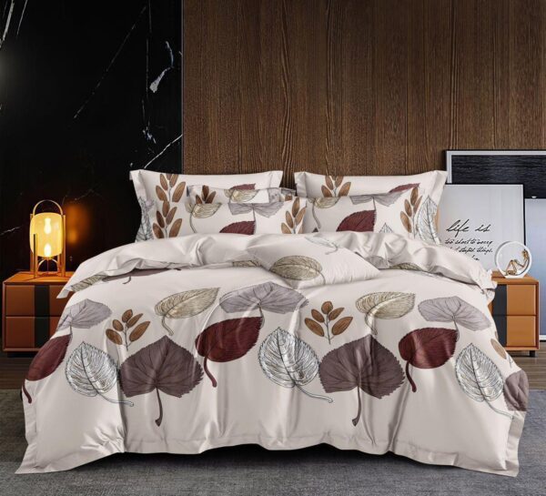 Ginnora White With Multicoloue Leaf Design Bedsheet